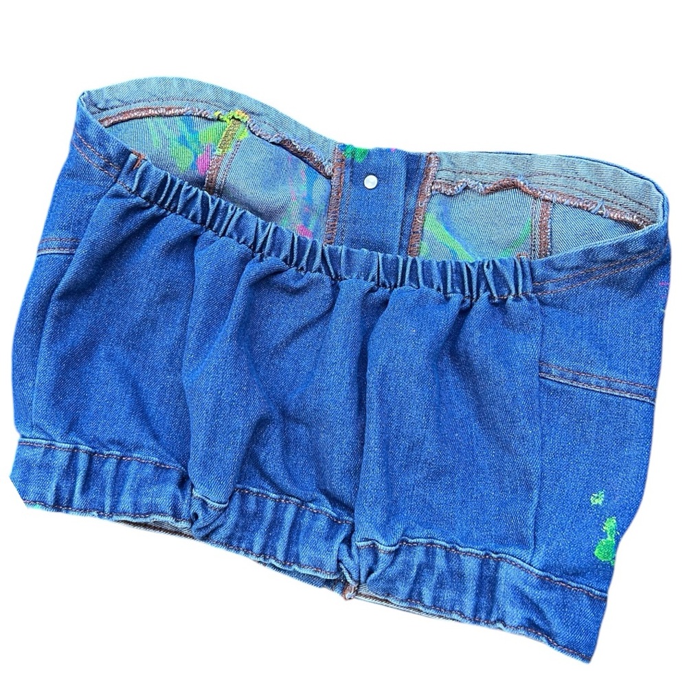 Custom Colorful Paint Splatter Denim Crop Top, Sz: Large✅ - Picture 7 of 9